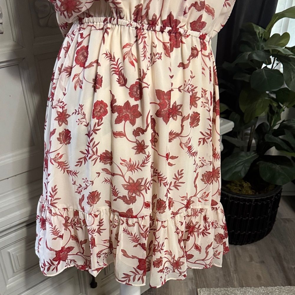 Rebecca Minkoff Floral Ruffle Dress in Red and White Size Large - Picture 3 of 16